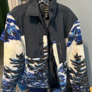 H&M Men's Blue and Cream Puffer Jacket